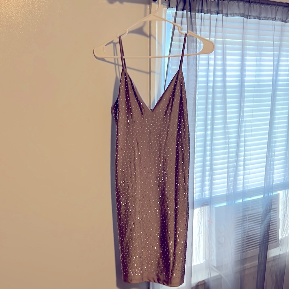 Size -Large Bodycon dress Color Brown/Bronze with seem like rhinestone